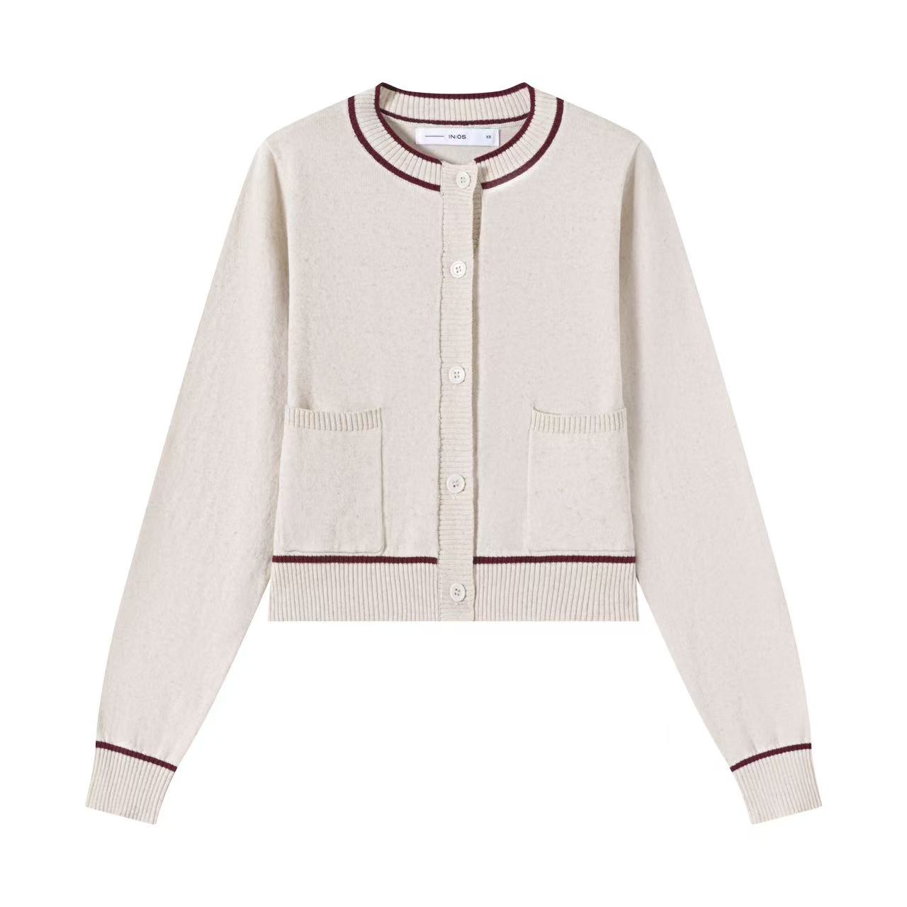 Burgundy Trim Cardigan IN:Oatmeal