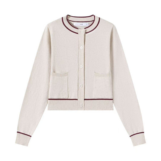 Burgundy Trim Cardigan IN:Oatmeal