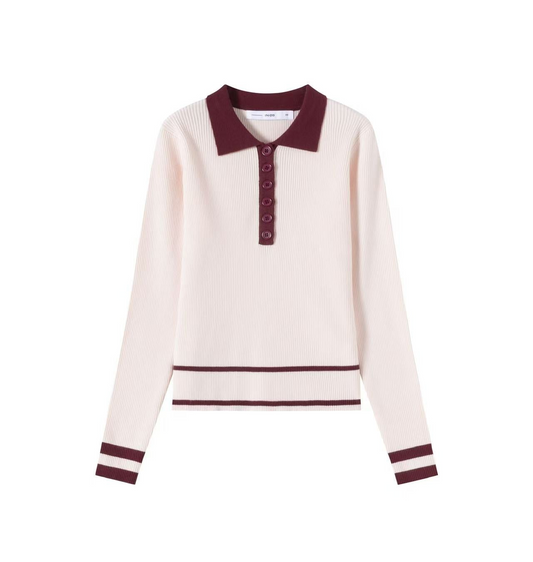 Knit Polo IN:Pink Burgundy