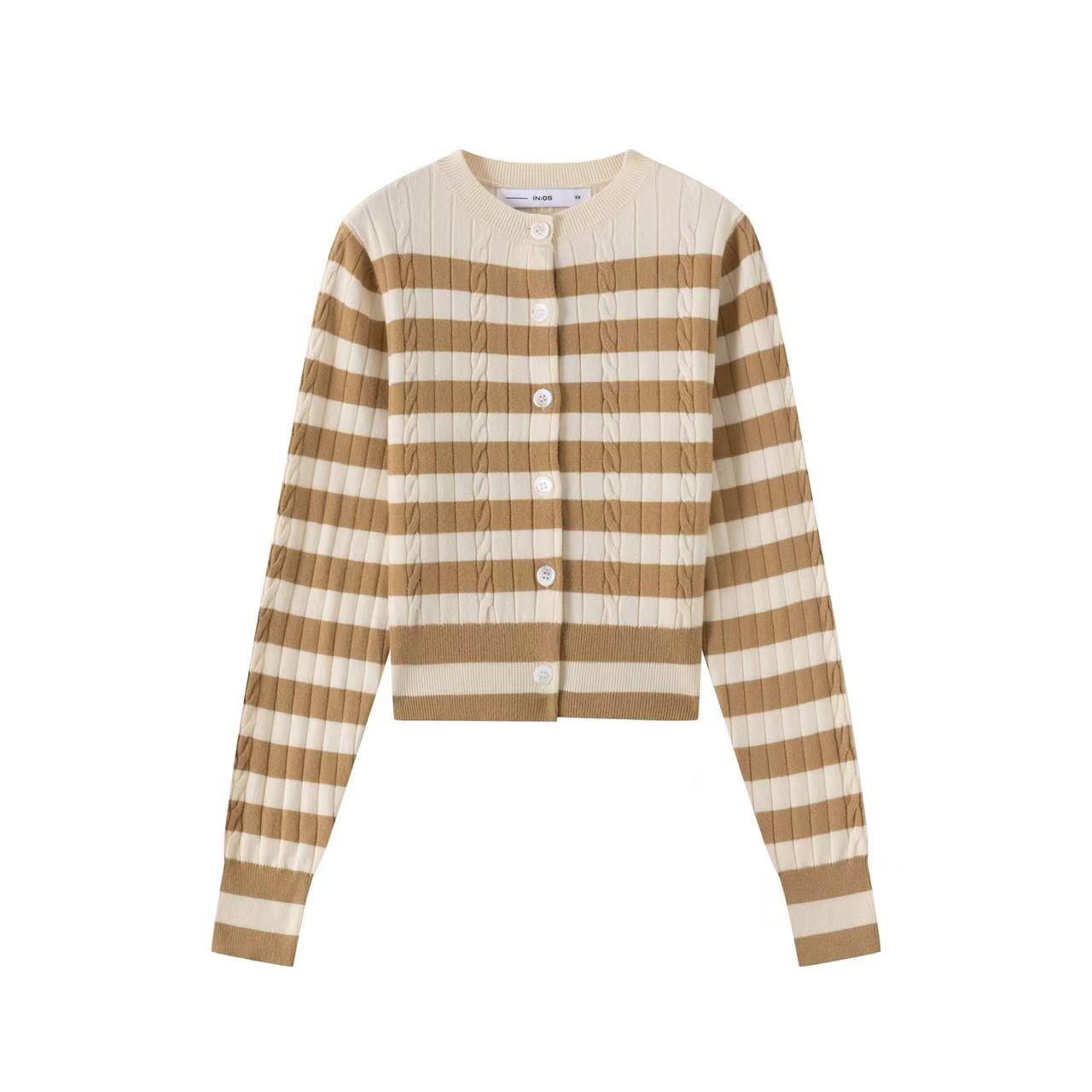 Cable Knit Cardigan IN:Caramel Stripe