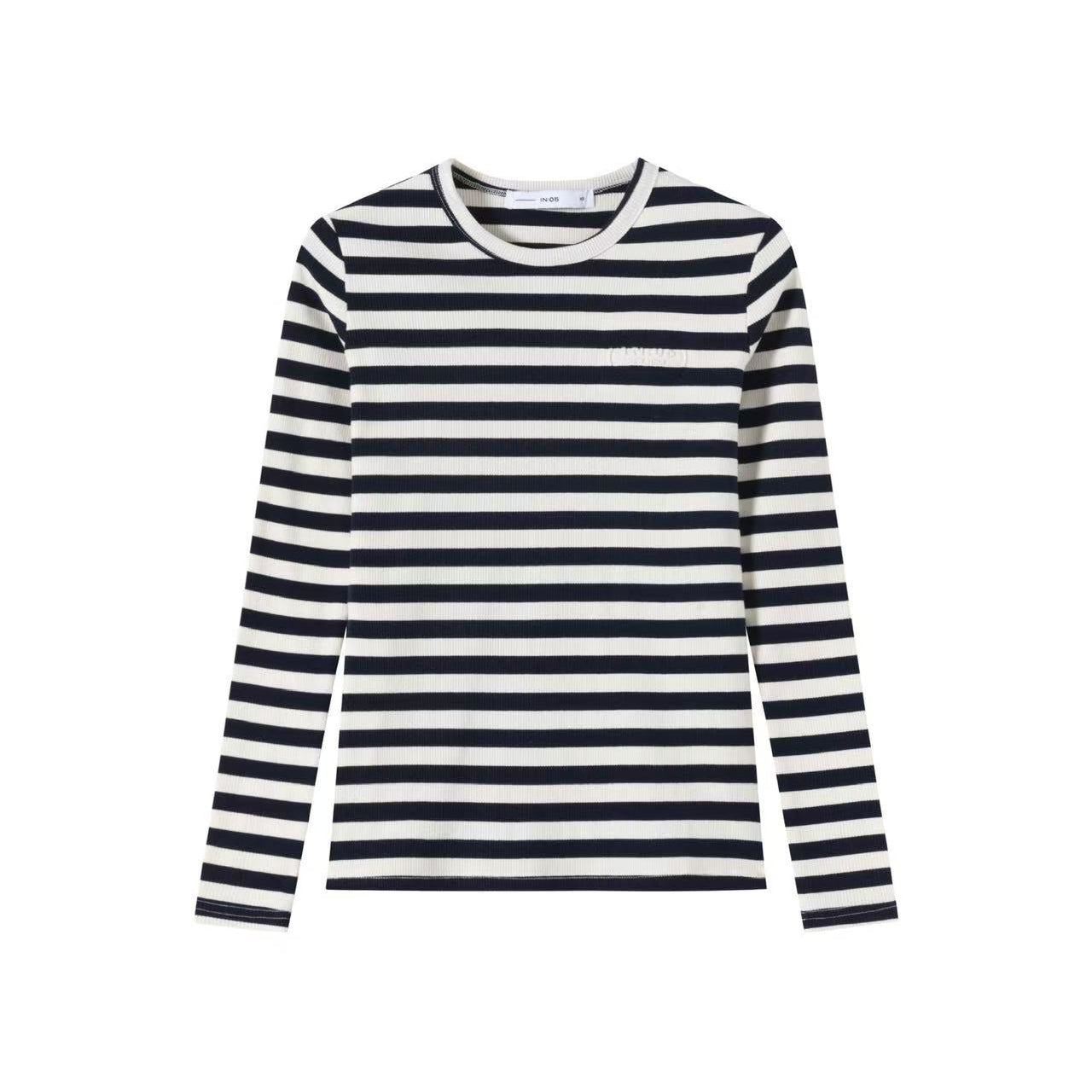 Signature Ribbed Tee IN:Navy Wide Stripe