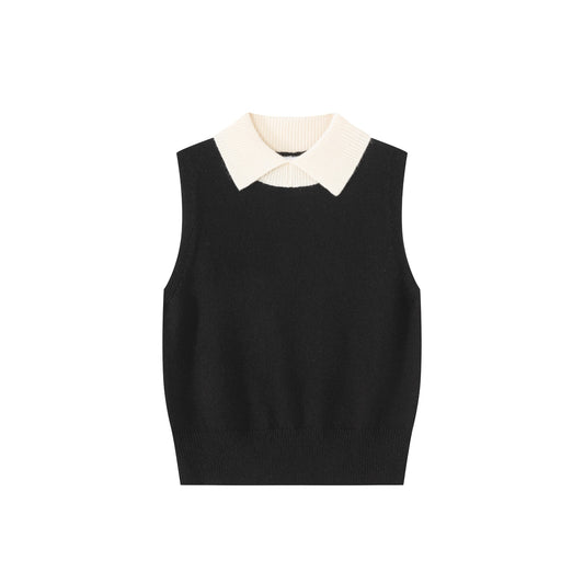 Contrast Collar Vest IN:Black Ivory