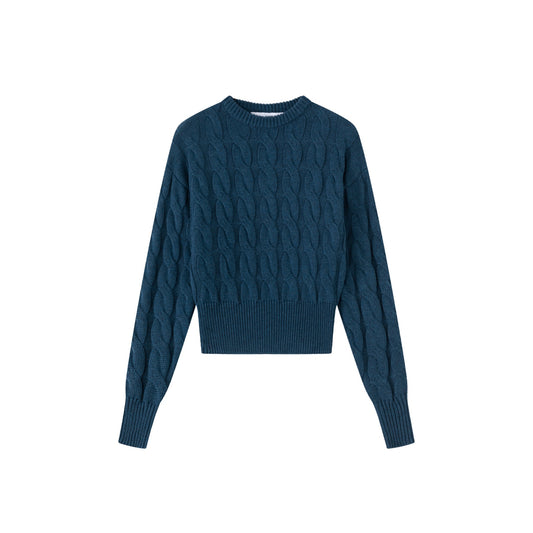 Cable Knit Crop Sweater IN:Peacock