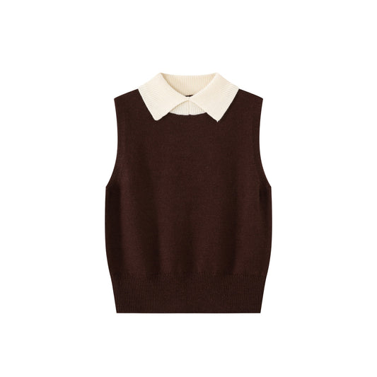Contrast Collar Vest IN:Burgundy Ivory