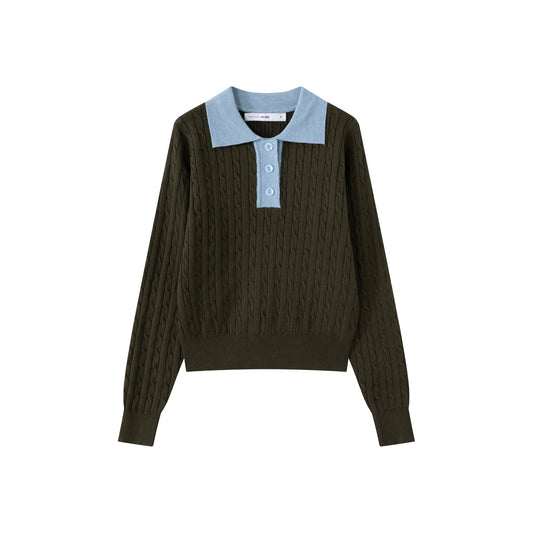 Contrast Collar Polo IN:Olive Light Blue