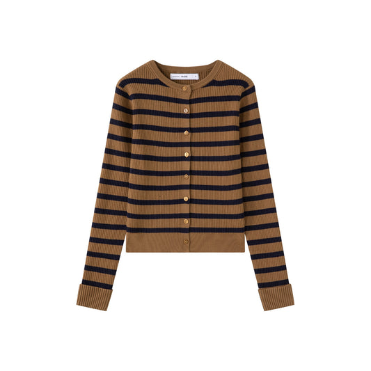Stripe Cardigan IN:Caramel Navy
