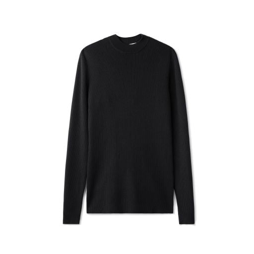 Basic Mock Neck Ribbed Knit - Black