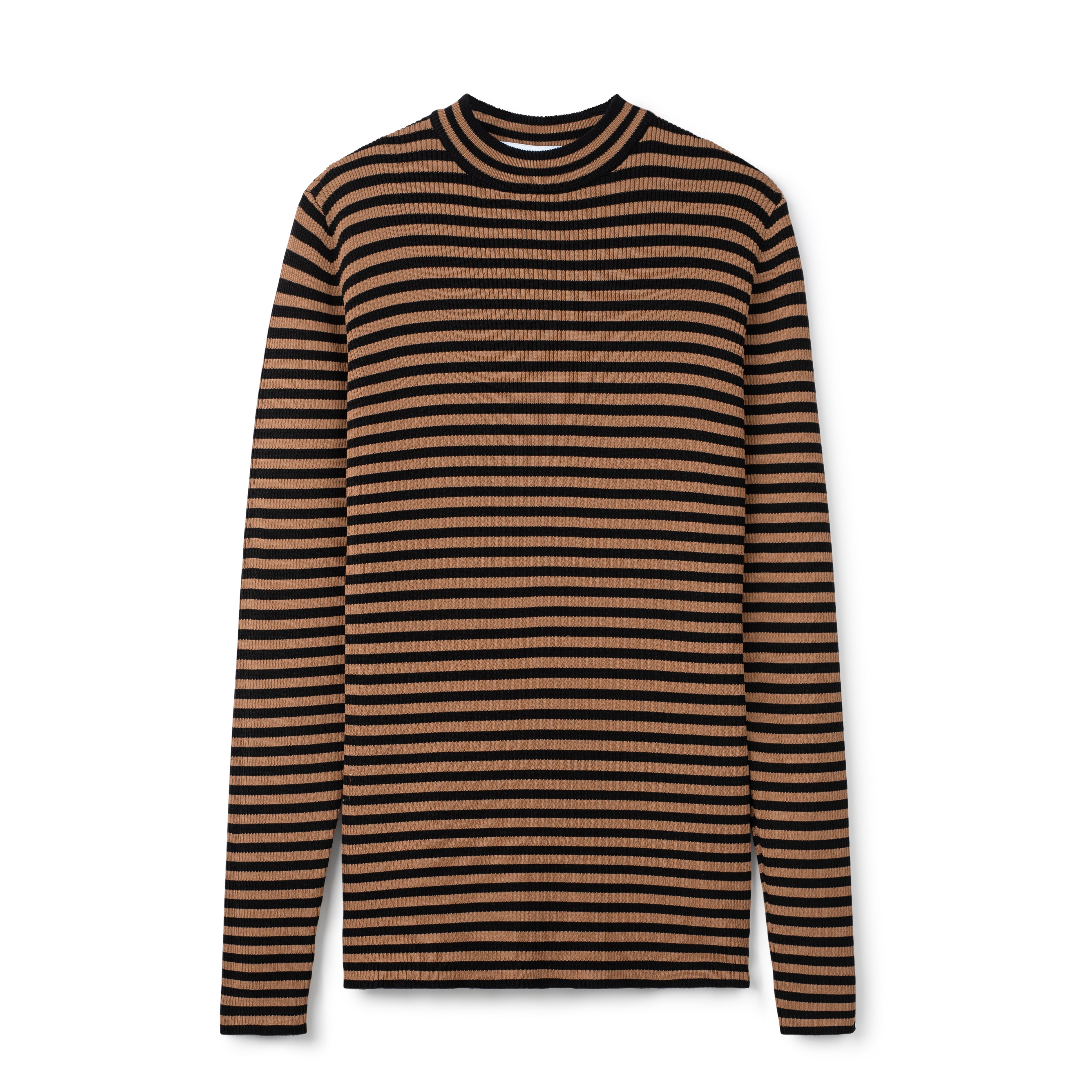 Striped Knit Mockneck - Mocha/Black