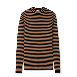 Striped Knit Mockneck - Mocha/Black