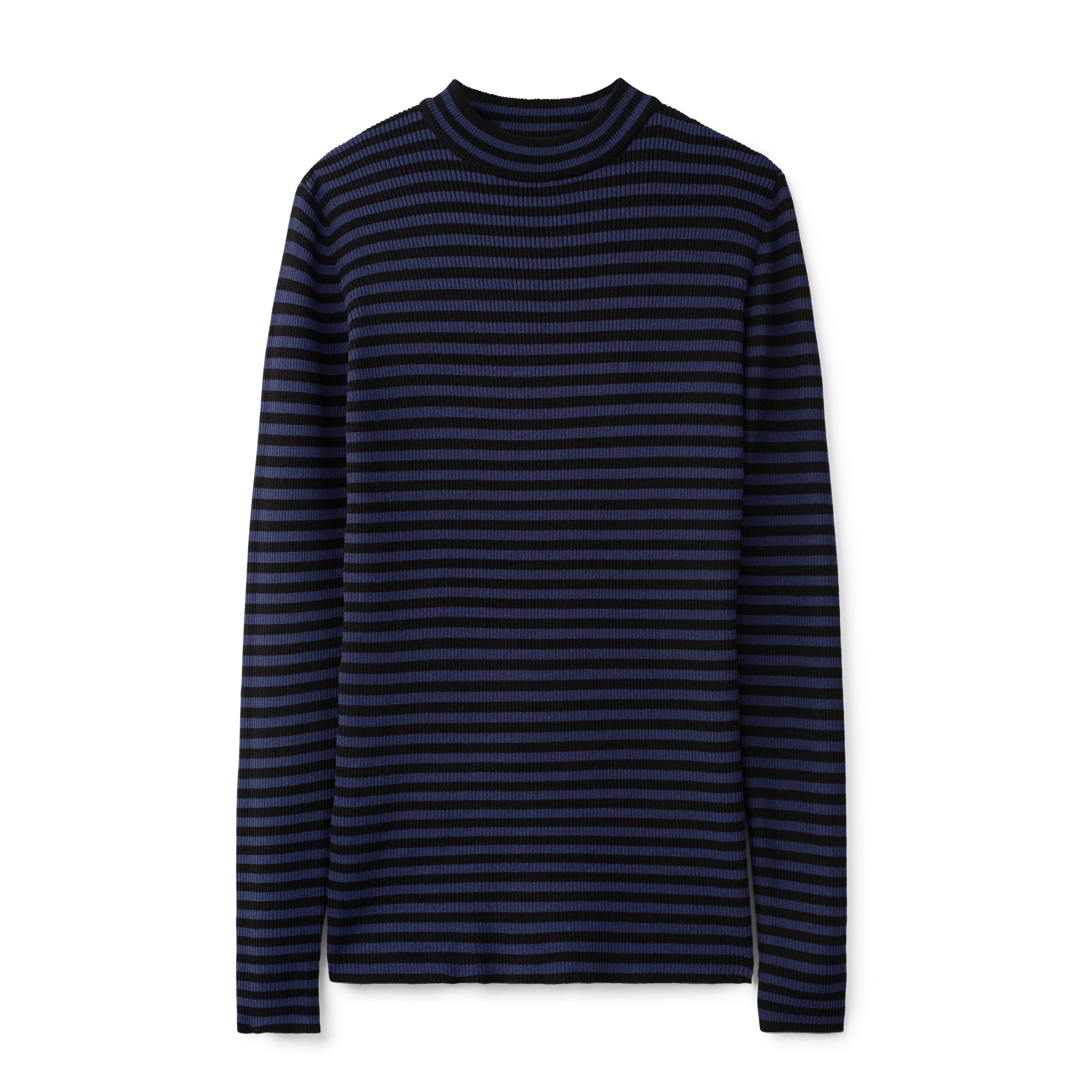 Striped Knit Mockneck - Blue/Black