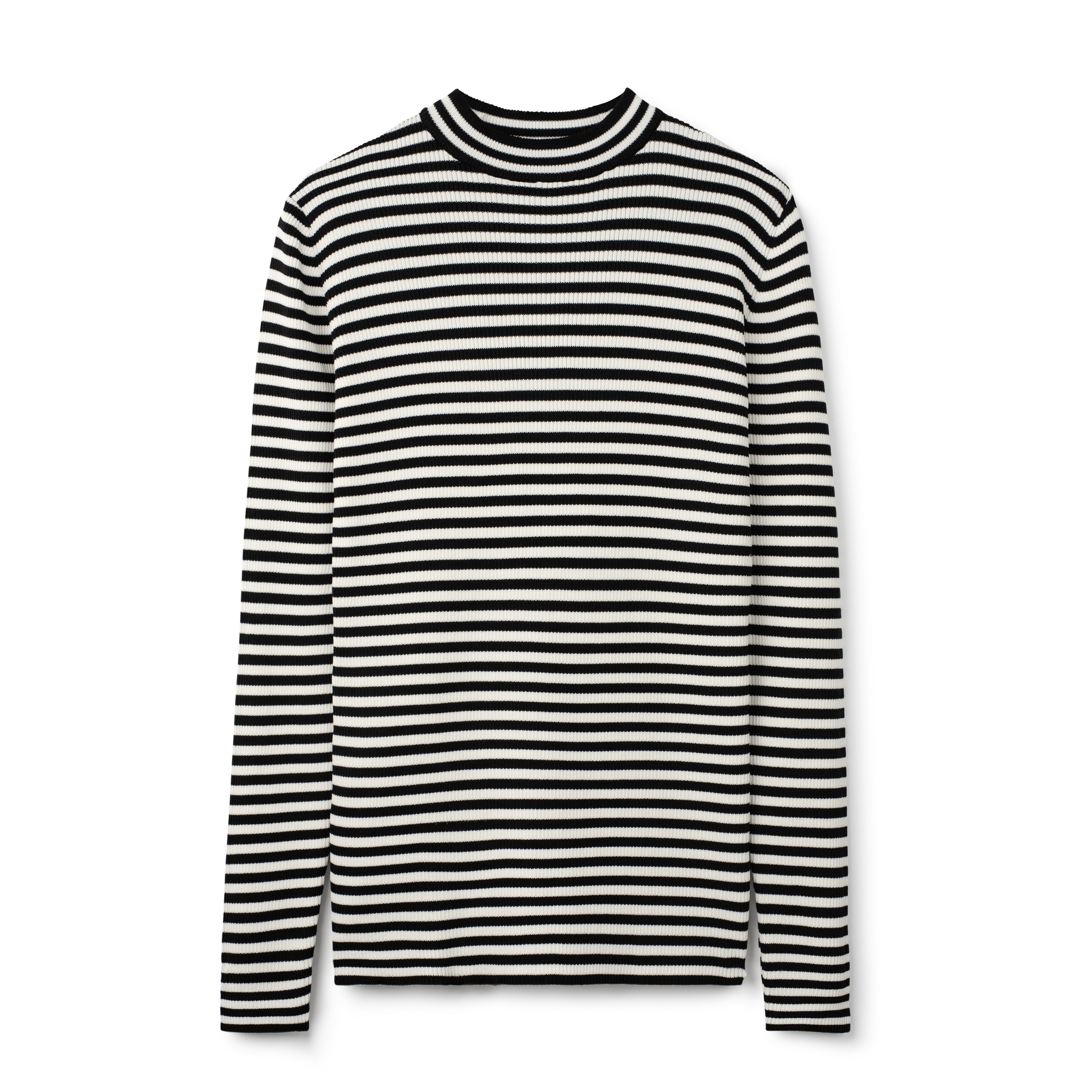 Striped Knit Mockneck - Ivory/Black