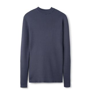 Basic Mock Neck Ribbed Knit - Slate Blue