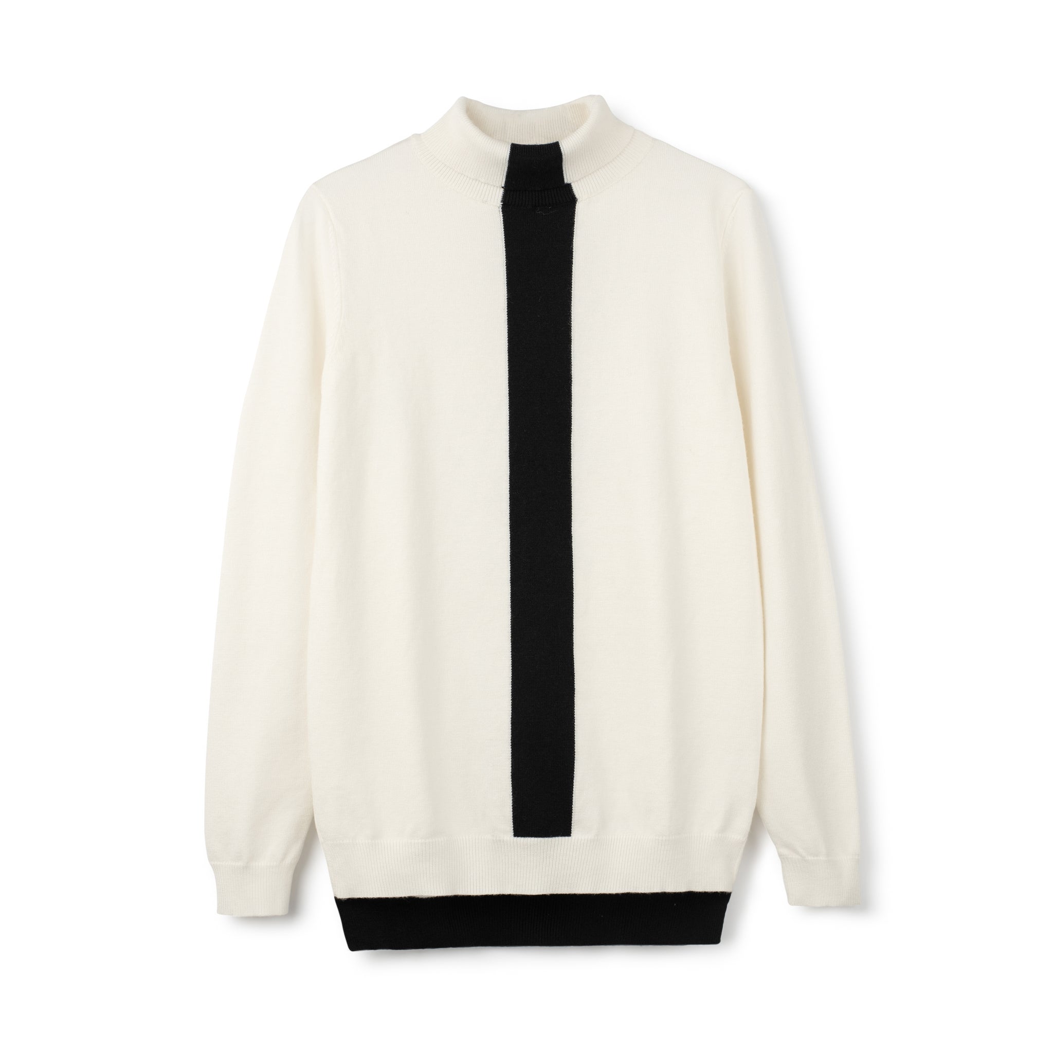 Knit Vertical Stripe Mockneck-Ivory Black