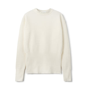 Textured Knit Sweater with Wide Waist Band - Ivory