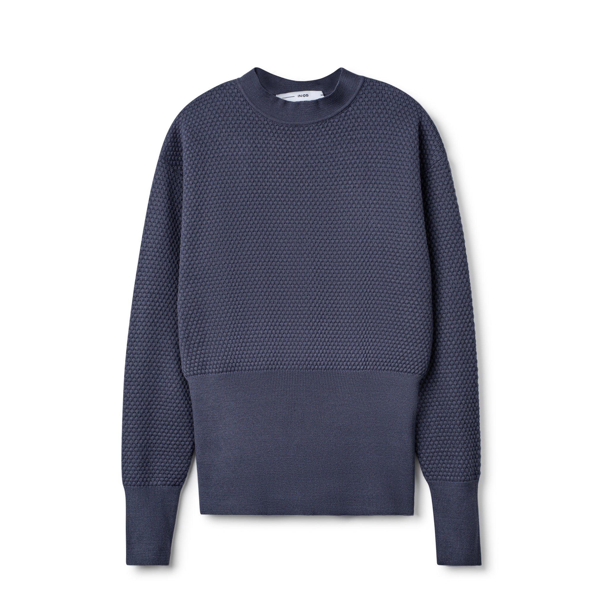 Textured Knit Sweater with Wide Waist Band - Slate Blue