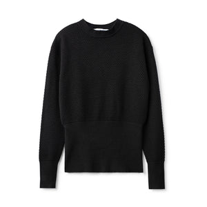 Textured Knit Sweater with Wide Waist Band - Black