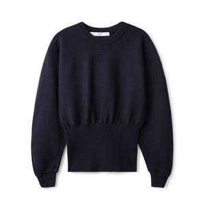 Balloon Sleeve Waisted Sweater - Navy