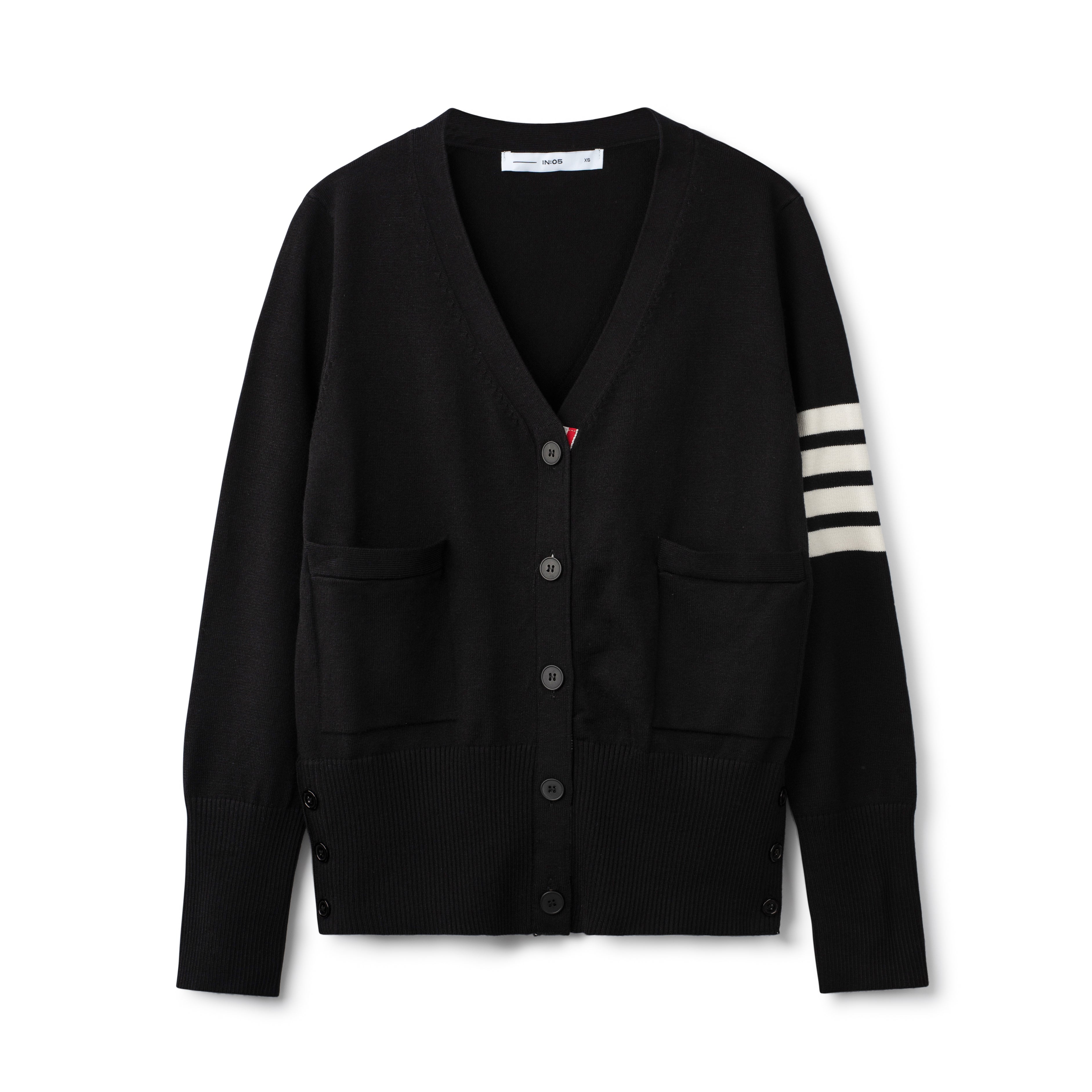 Varsity Striped Cardigan - Black/Ivory