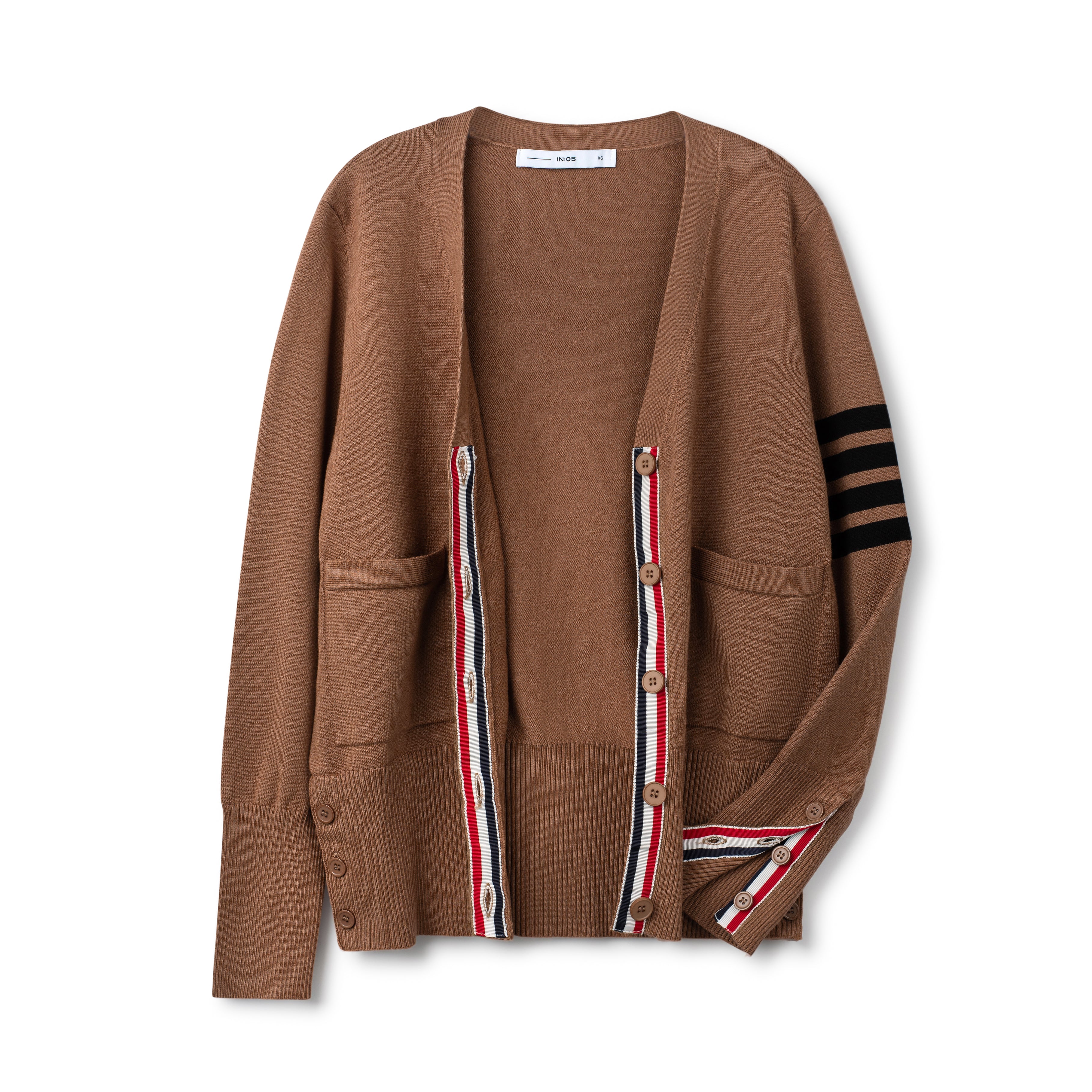 Varsity Striped Cardigan - Mocha/Black