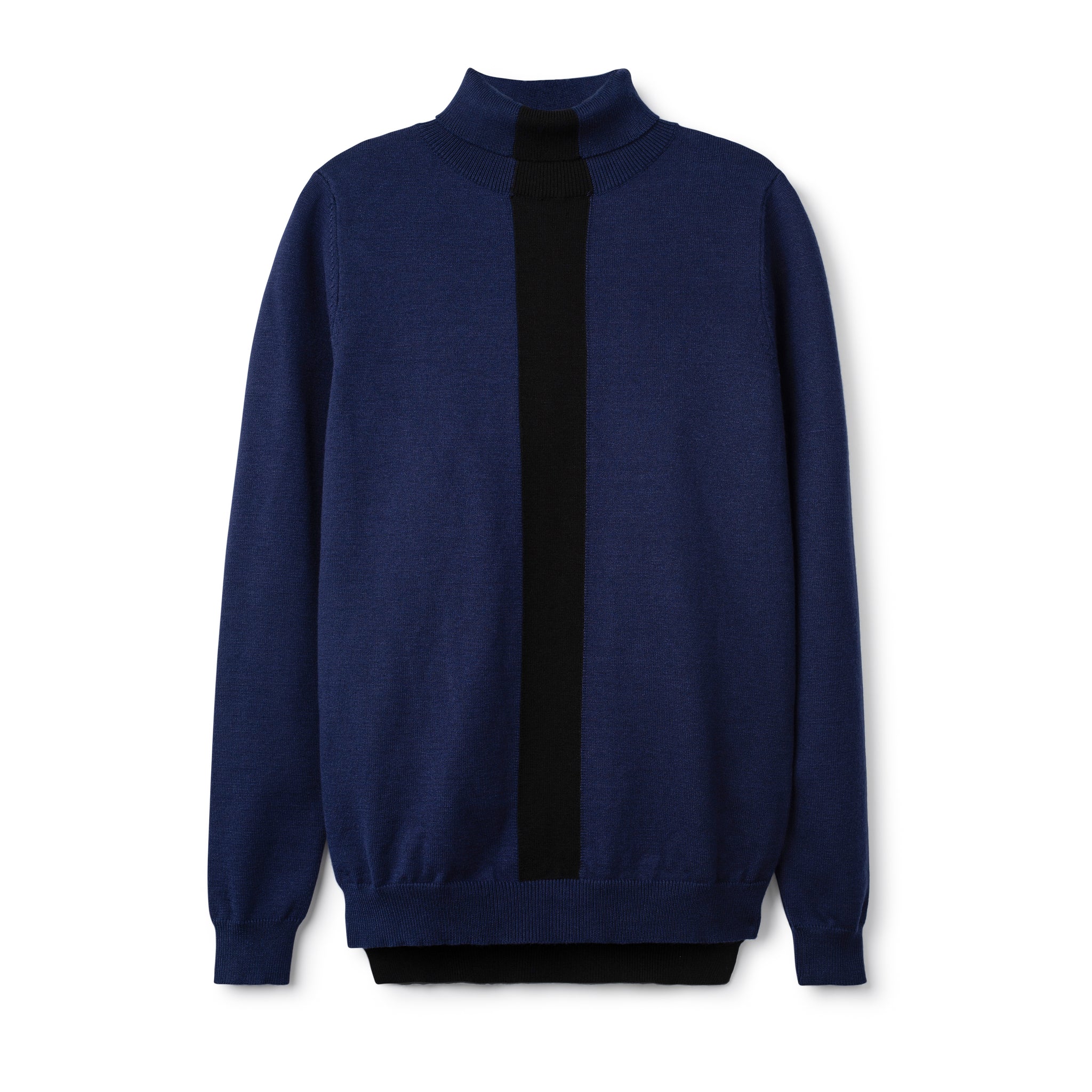 Knit Vertical Stripe Mockneck-Blue Black