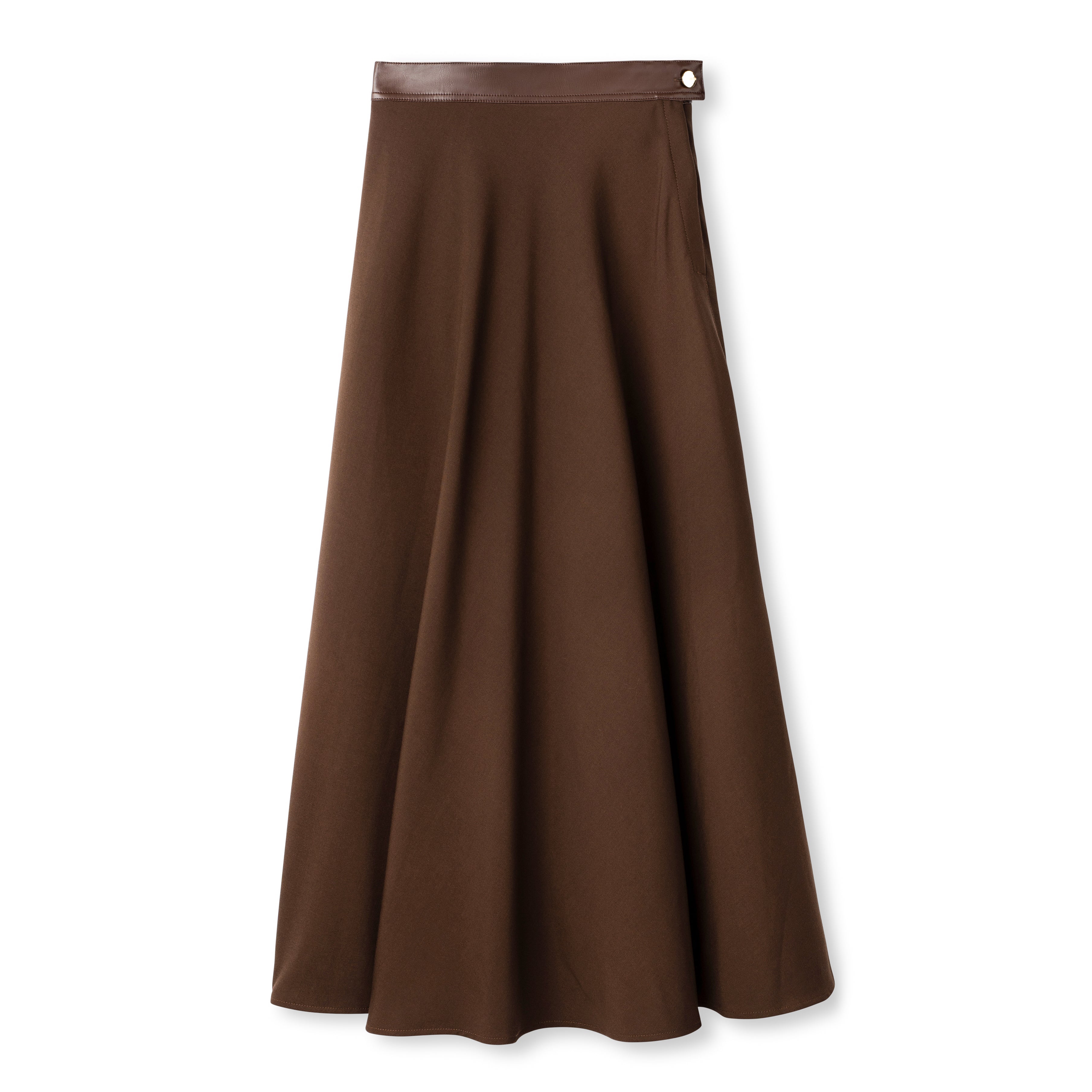 Signature Circle Skirt with Leather Waist Band-Brown