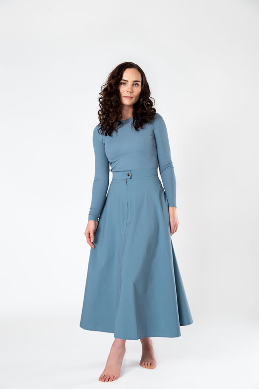 Signature Summer Circle Midi Skirt IN: Dusty Blue