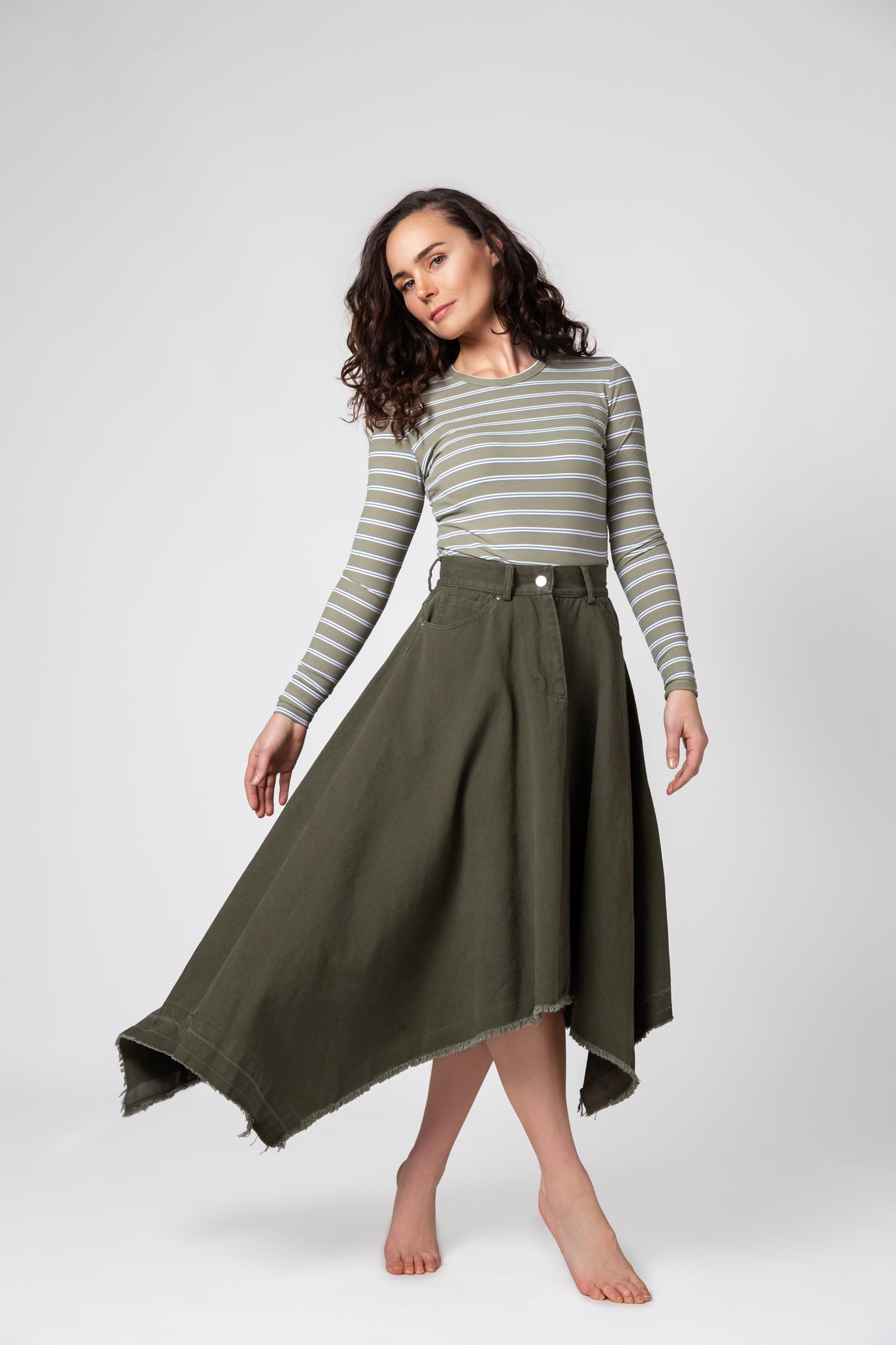 Kerchief  Denim Skirt - Olive