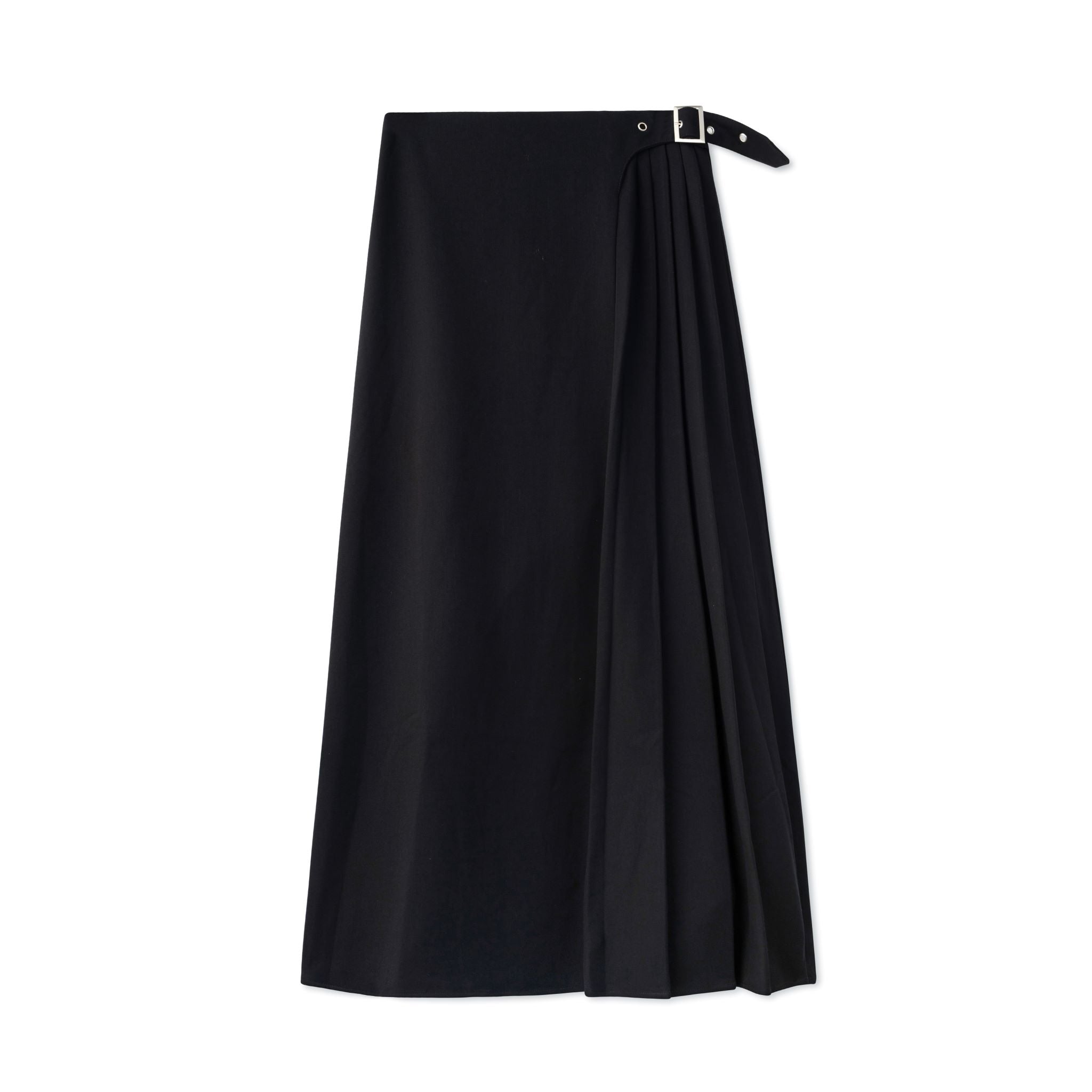 Long Buckle Waist Skirt - Black