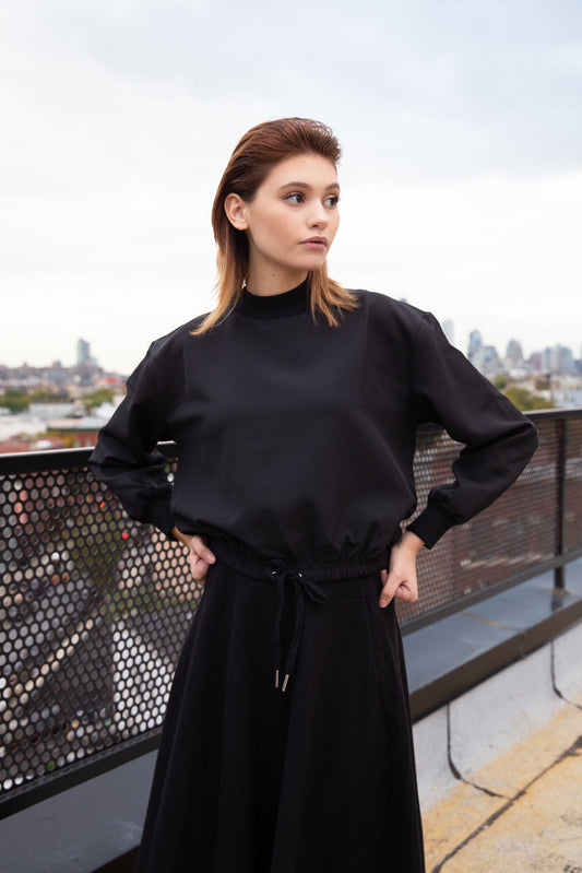 Dolman Winter Crop Top - Black