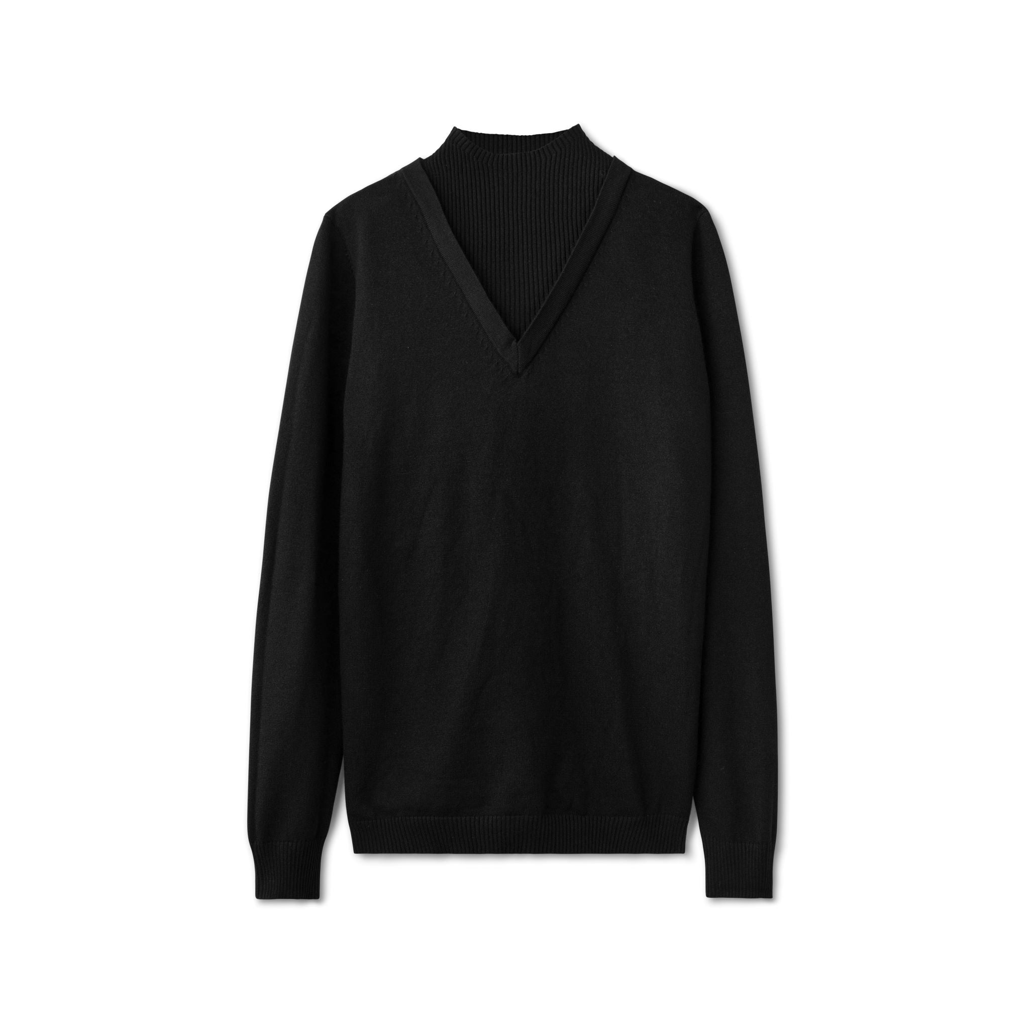 Mock V-Neck Sweater - Black