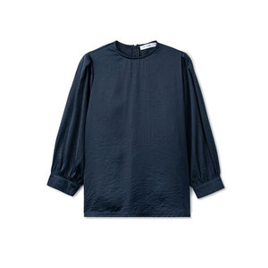 Silk Puff Sleeve Top - Navy